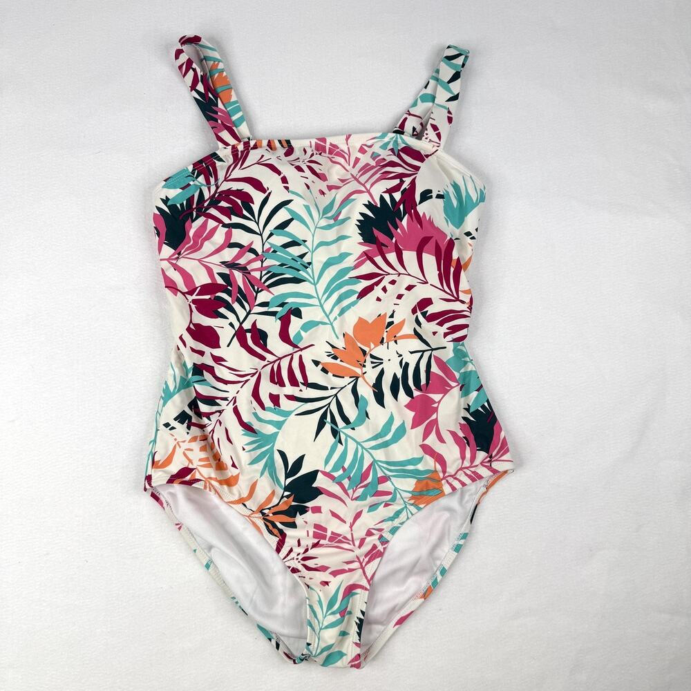 Eddie Bauer Swimsuit Womens L Palm Leaf Tropical Floral One Piece Lined Stretch